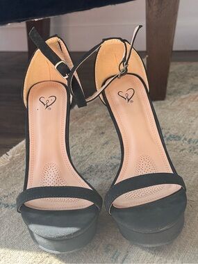 Windsor Black Open-Toe Ankle-Strap Platform Heels
